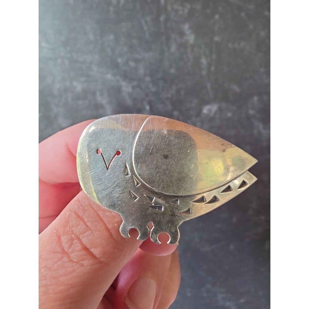 925 Sterling Silver Owl Brooch Vintage